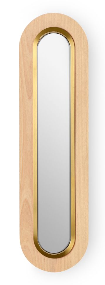 Lens LED Wandleuchte oval gestreckt Metallring in Gold Buche LZF Lamps