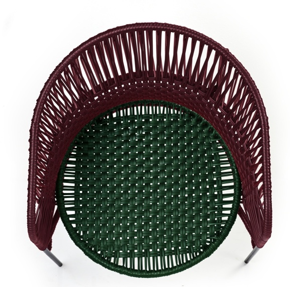 Draufsicht: Ames Caribe Chic Stuhl, Outdoor-Stuhl in Schwarzrot und Moosgrün, geflochten.