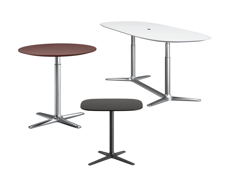Brunner Lift Stehtische: Höhenverstellbare Konferenztische in verschiedenen Formen und Farben für moderne Büros.