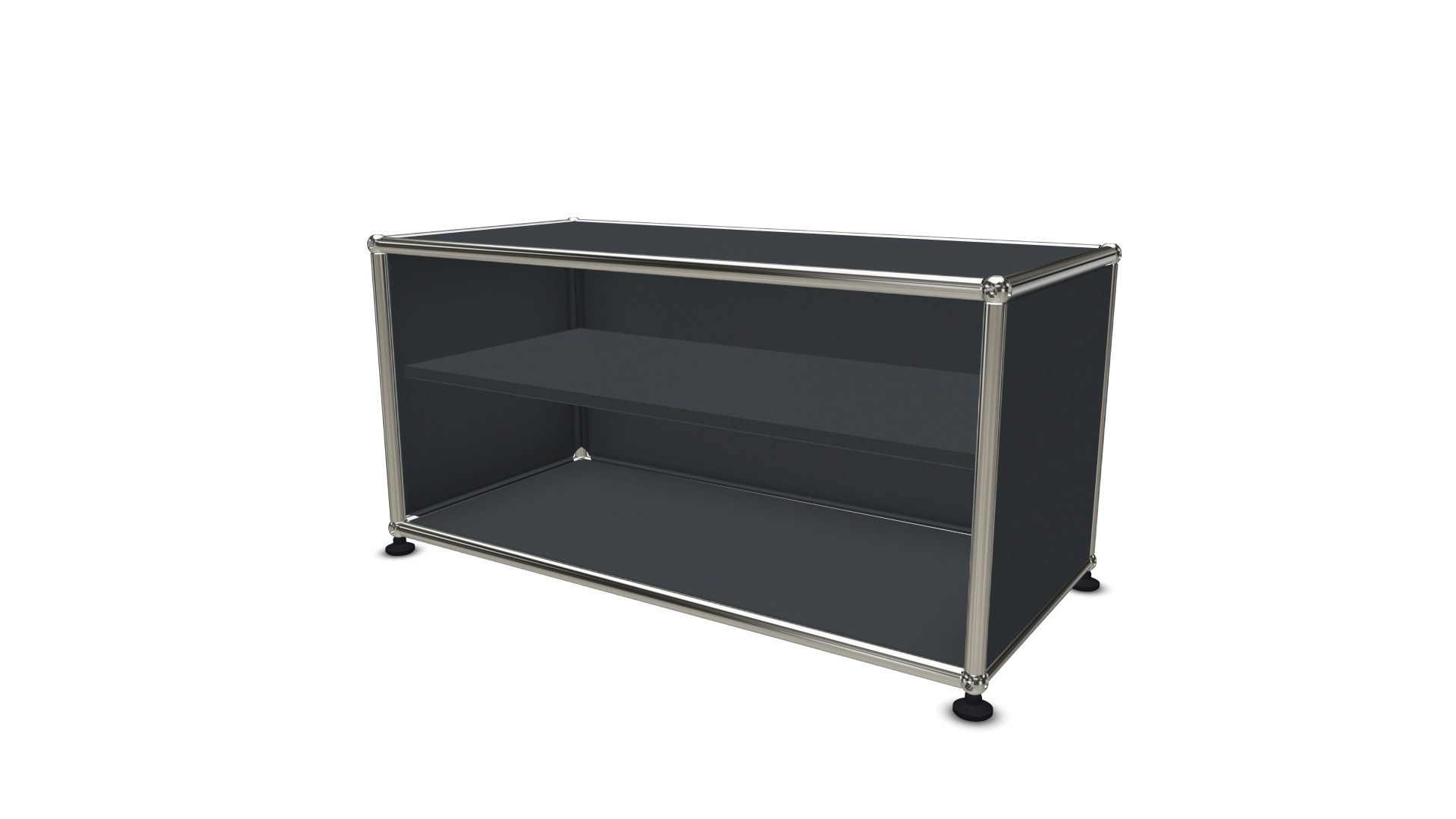 Anthrazitfarbenes USM Haller Regal mit zwei Fächern und silbernen Chromrohren als Ersatzteil.