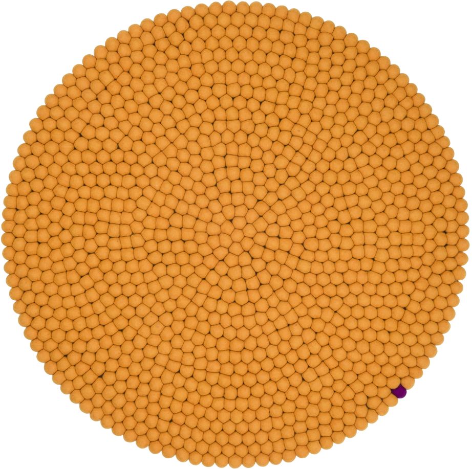 Big One runder Filzteppich, Ø 300 cm, in Ockergelb. Handgefertigter Teppich aus Filzkugeln.