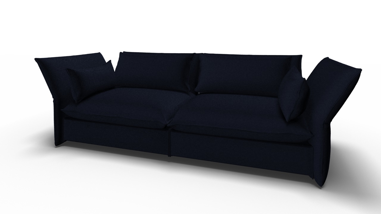 Dunkelblaues Mariposa Sofa von Vitra, ein modernes 3-Sitzer Sofa mit weichen Kissen.