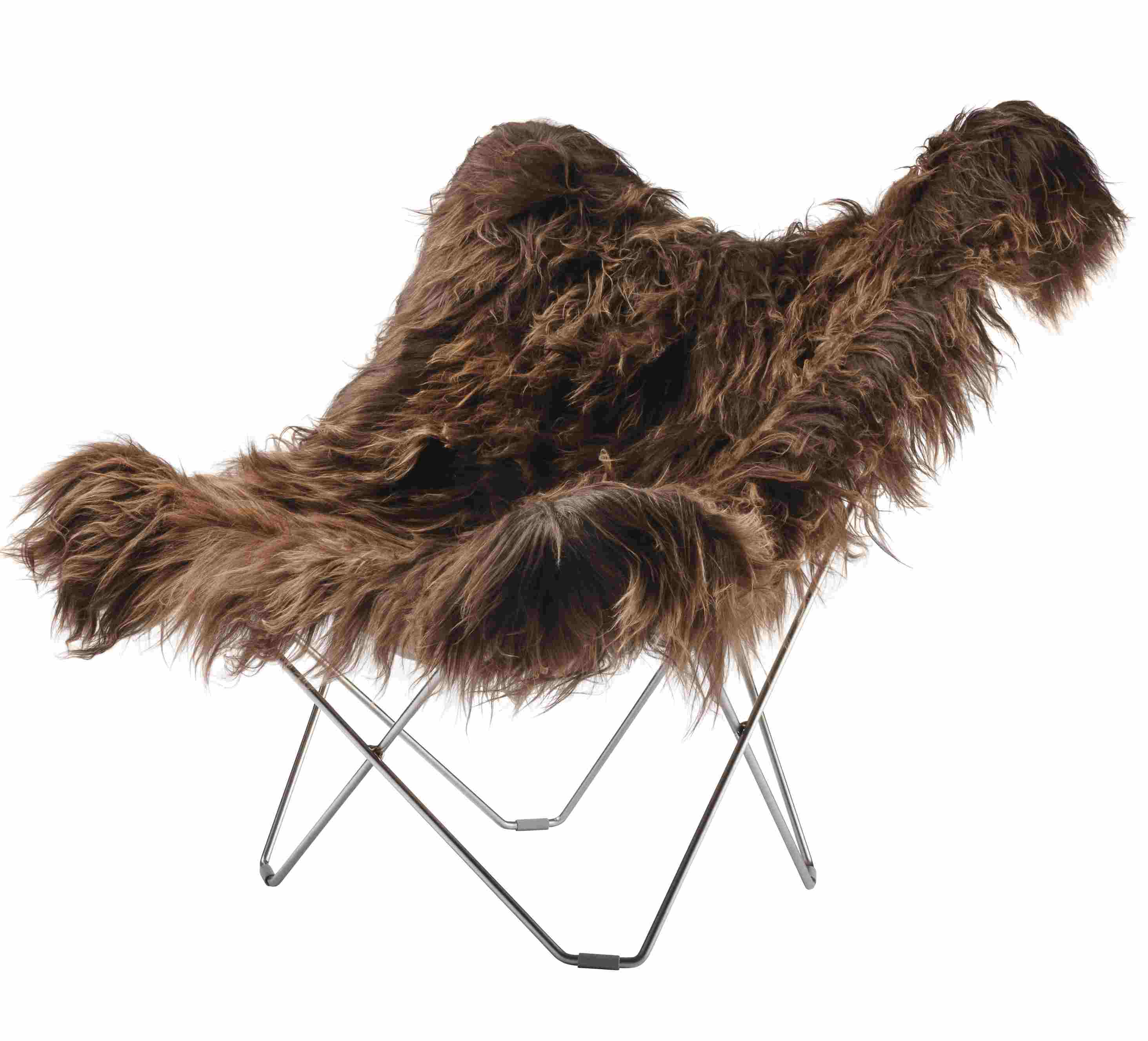 Iceland Mariposa Butterfly Chair Sessel Schaffell Cuero Chrom / Wild braun