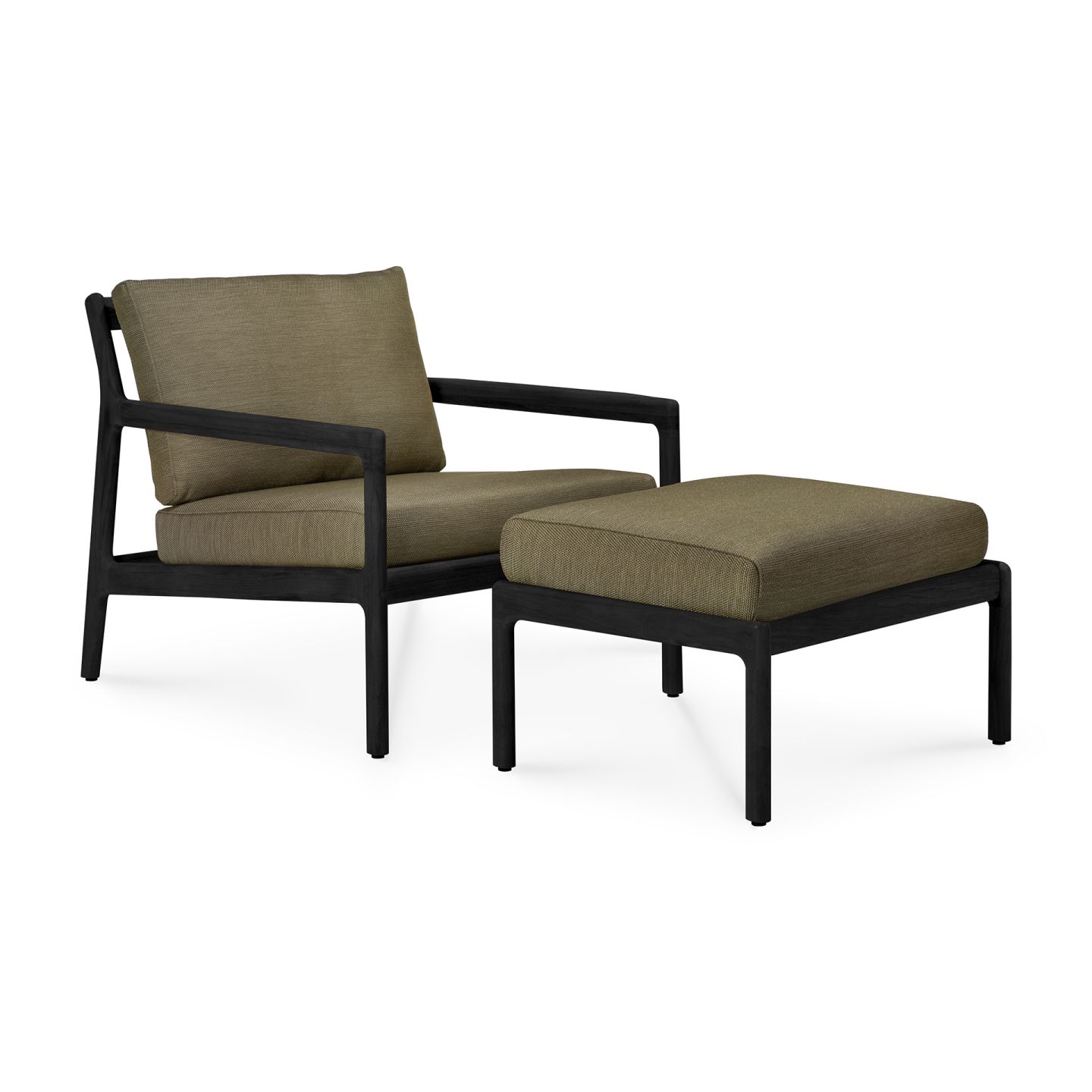 Jack Outdoor Polsterhocker Teak Schwarz grüner Stoff Ethnicraft