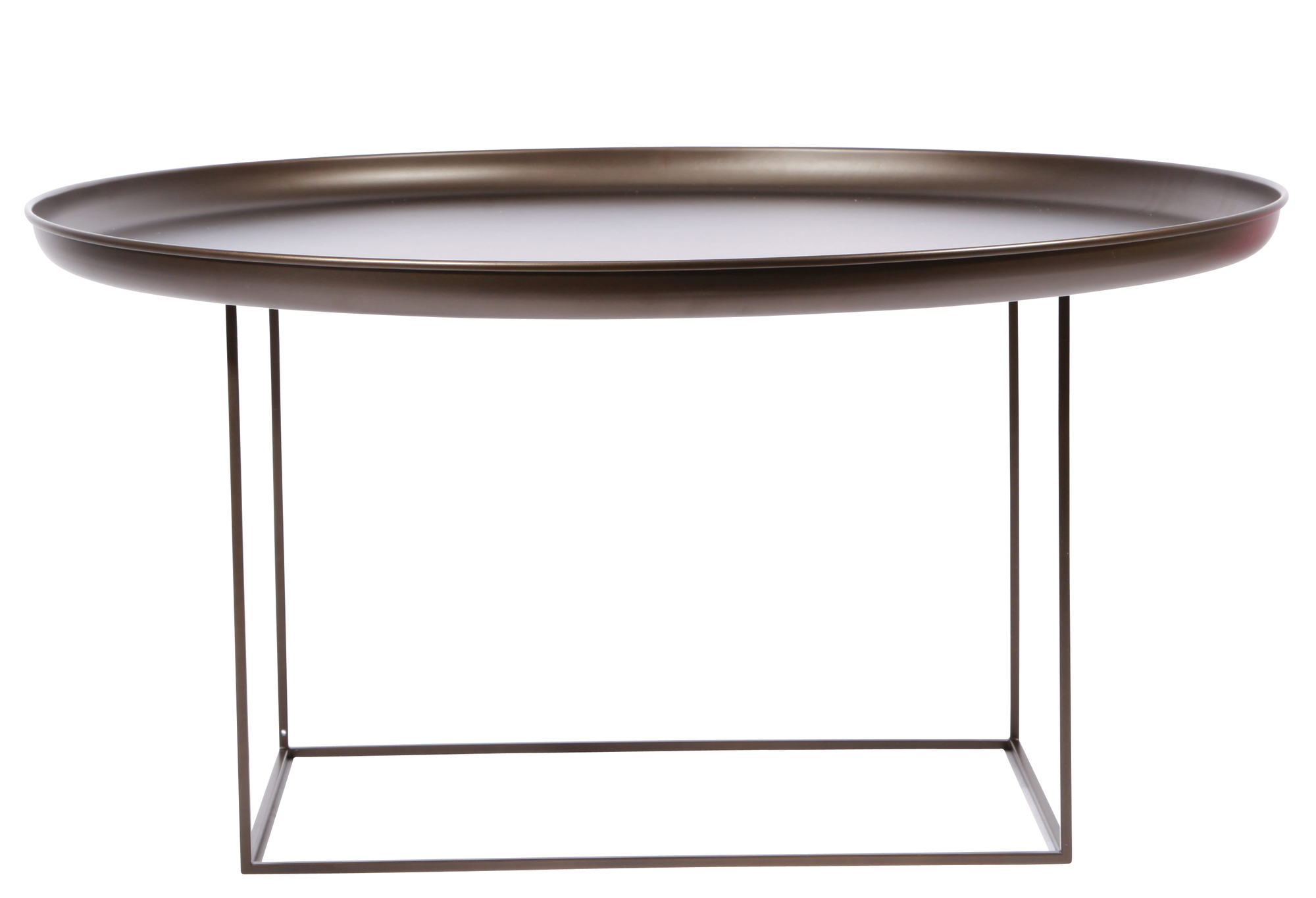 Bronze Couchtisch "Duke" von Norr11 mit ovaler Tischplatte und filigranem Metallgestell.