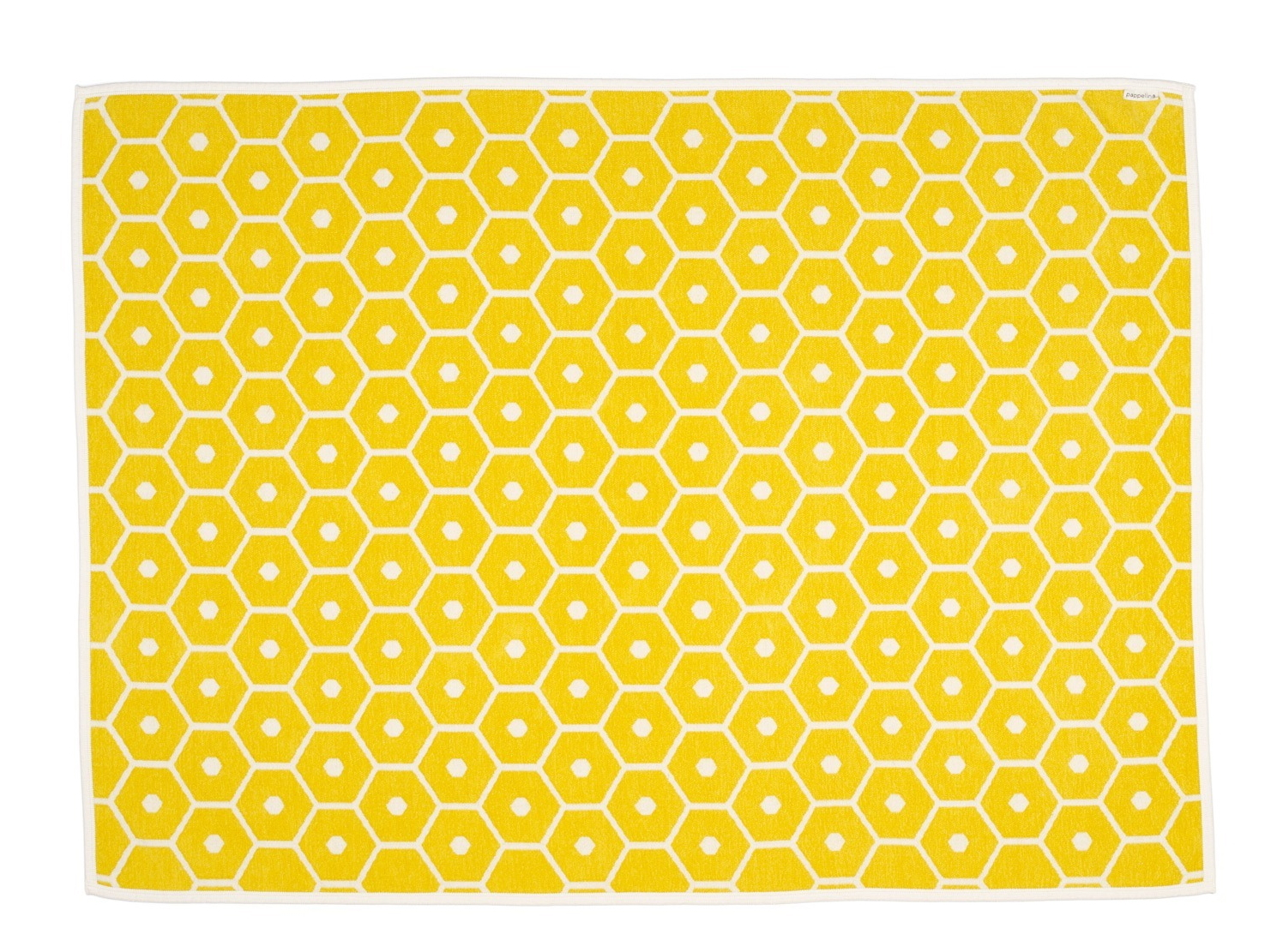 Zitronengelbe Wolldecke mit Wabenmuster von Pappelina, weiche und warme Decke für Zuhause.