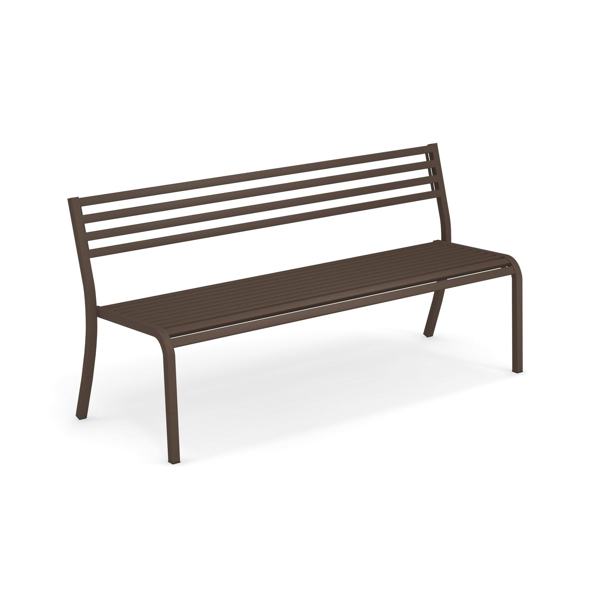 Segno Bank in Braun: Moderne Gartenbank aus Metall für den Außenbereich, 168 cm breit.