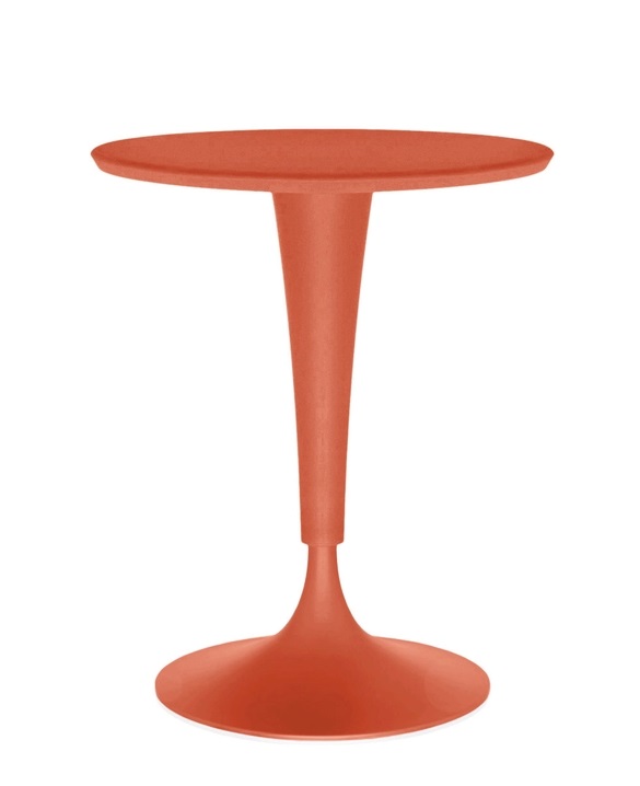 Orangefarbener Dr. NA Tisch von Kartell, runder Beistelltisch für Wohnzimmer und Esszimmer.
