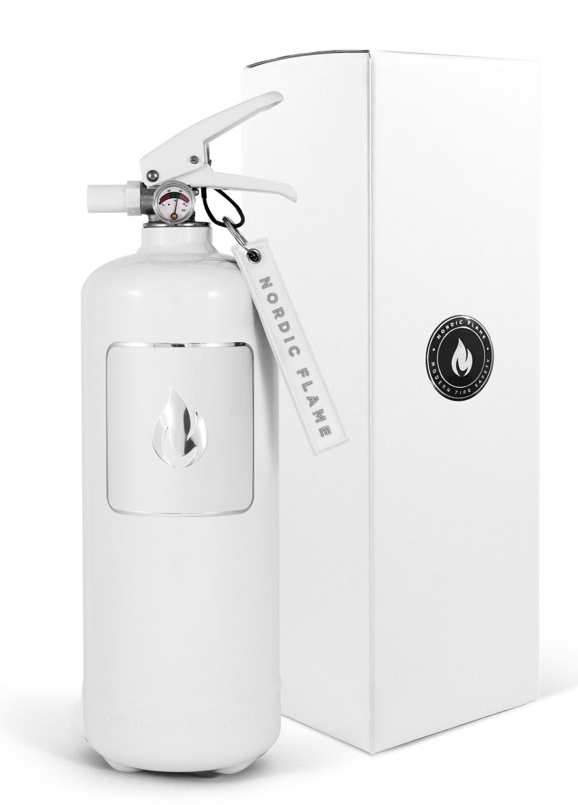 Feuerlöscher Classic 2 Kg weiß - weißes Emblem Nordic Flame EINZELSTÜCK