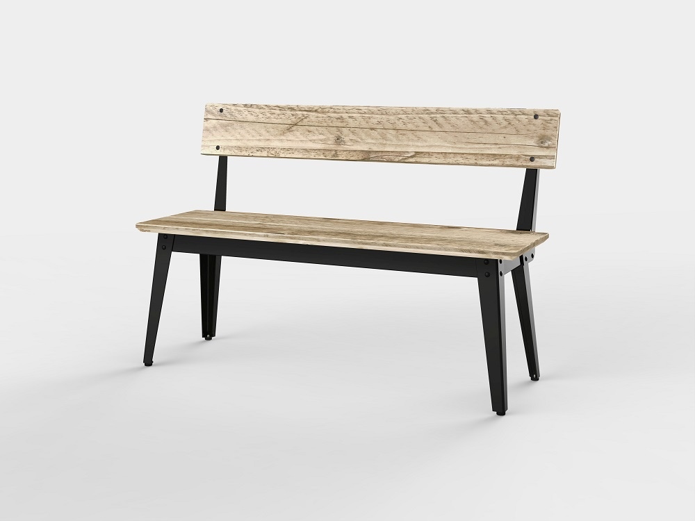 6Grad Outdoorbank mit Rückenlehne 125 cm Jan Cray Schwarz Bauholz roh
