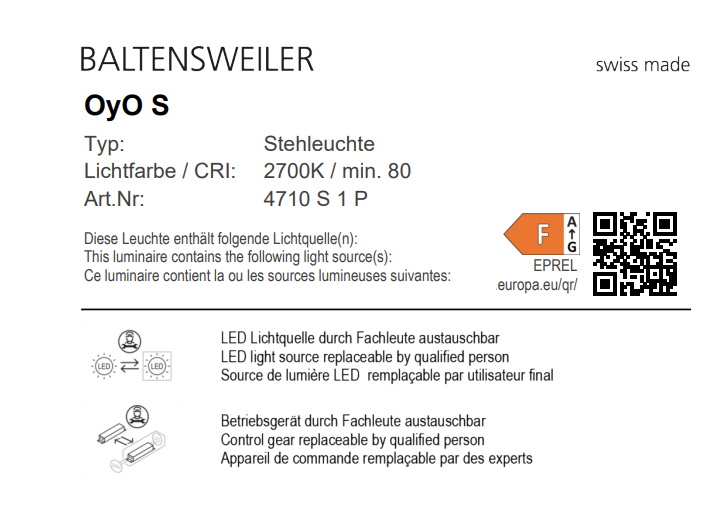 OyO S Stehleuchte Schwarz 2700 K Baltensweiler