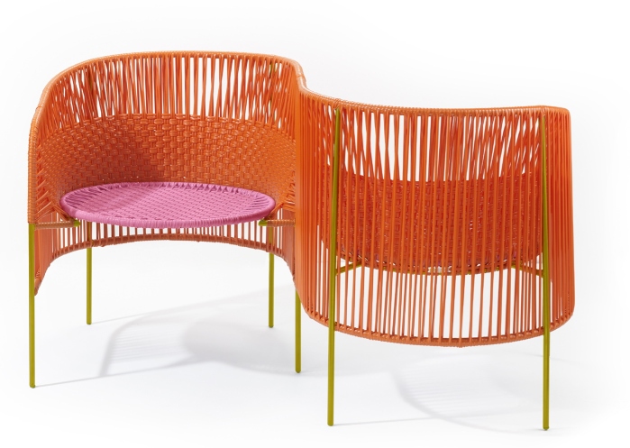 Caribe Vis a Vis Bench Bank Outdoor ames Orange / Kaugummirosa / Currygelb