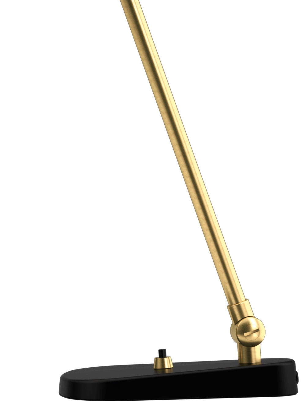 Detailaufnahme der VL38 Tischleuchte von Louis Poulsen in Schwarz mit goldenem Arm.