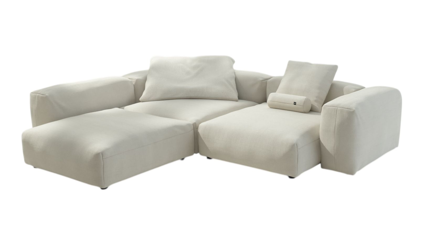 Vetsak Sofa Set 05 Outdoor, 5-Sitzer Lounge-Möbel in Beige mit Kissen und Ottomane.