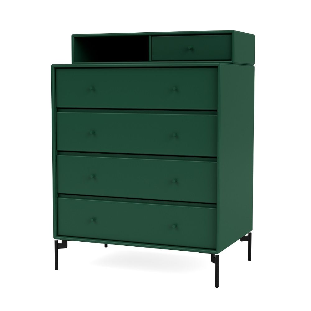 Grüne KEEP Kommode mit schwarzem Gestell, fünf Schubladen und einem offenen Fach.