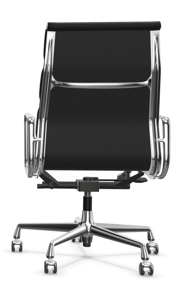 Soft Pad Chair EA219 / EA 219 HOHER RÜCKEN , DREHBAR, LEDER PREMIUM F NERO MIT KONTRASTNAHT, GESTELL VERCHROMT Vitra EINZELSTÜCK 