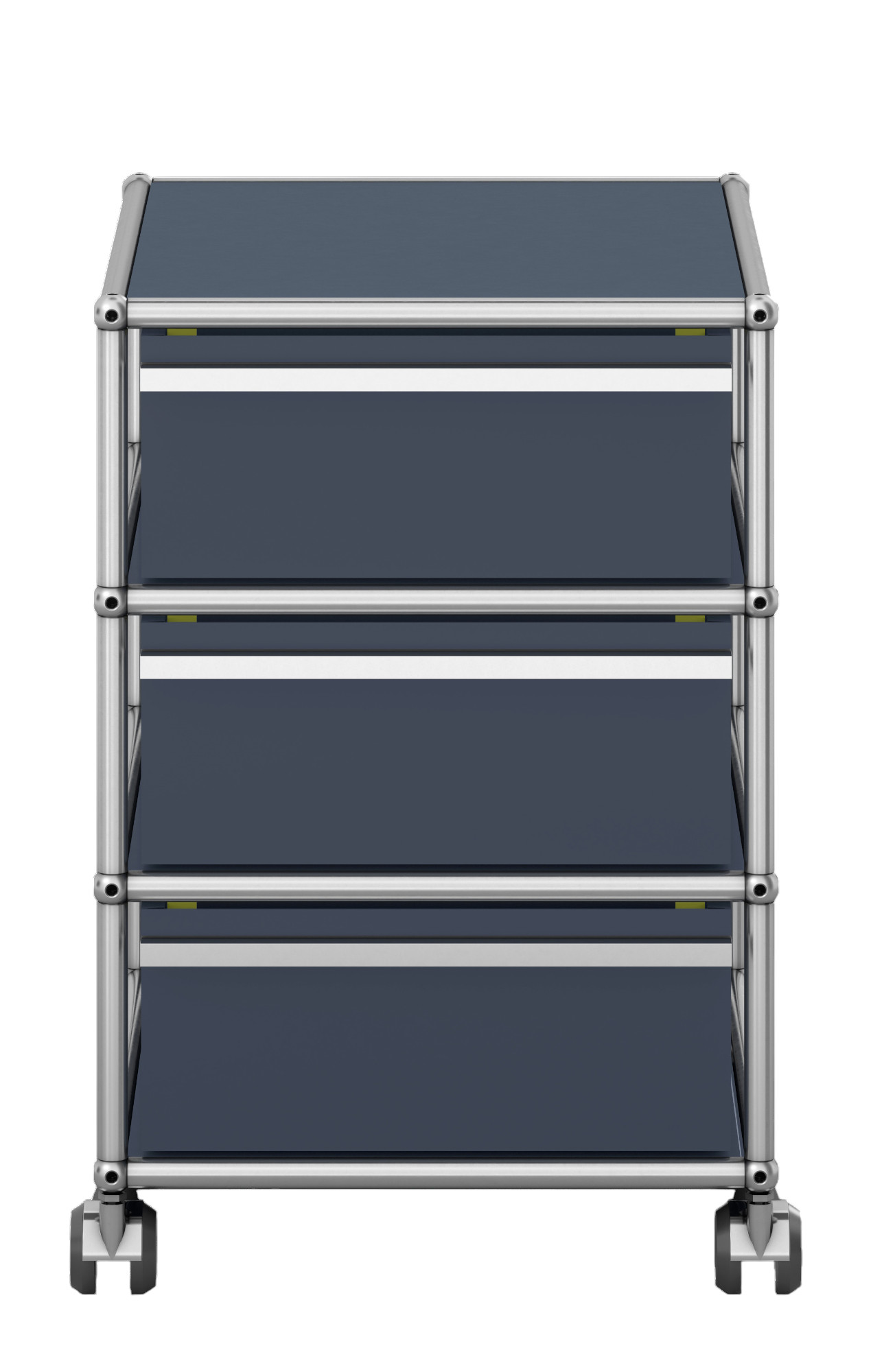 USM Haller Rollcontainer in Anthrazitgrau mit drei Schubladen und Rollen für Büro oder Homeoffice.