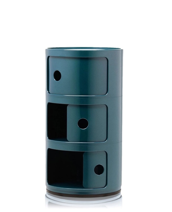 Blauer Componibili 3er Turm von Kartell: Moderner, runder Beistelltisch mit drei Fächern.