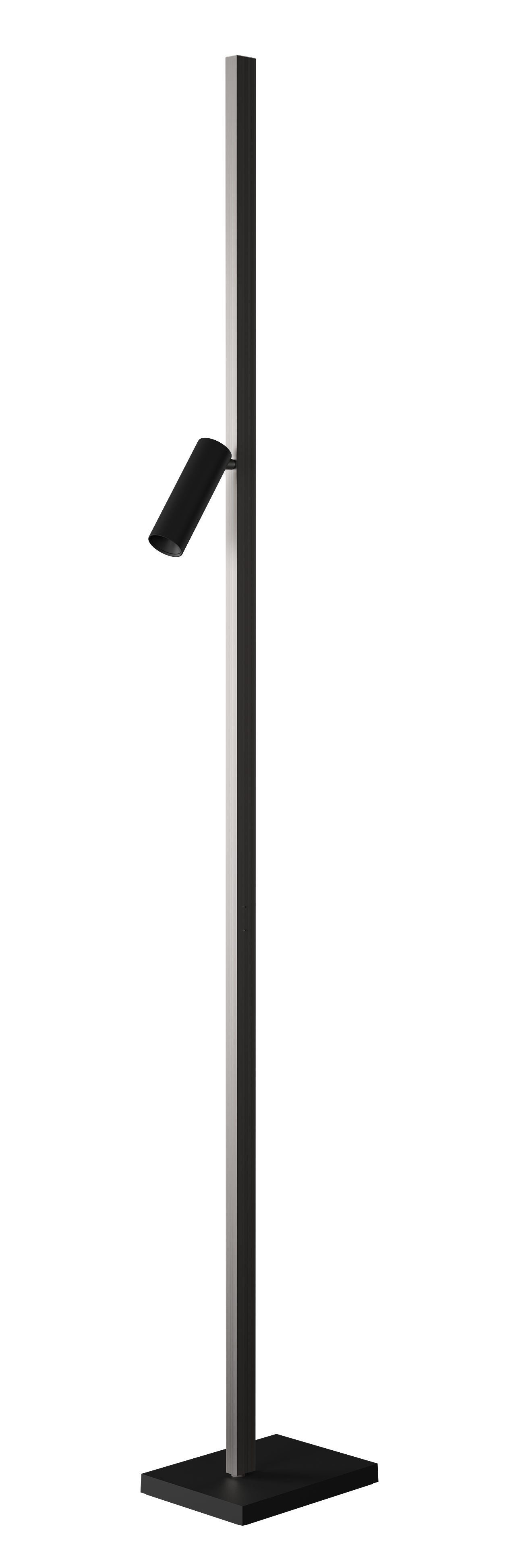 Zen X Stehleuchte in Schwarz und Silber mit verstellbarem Licht für Wohnzimmer.