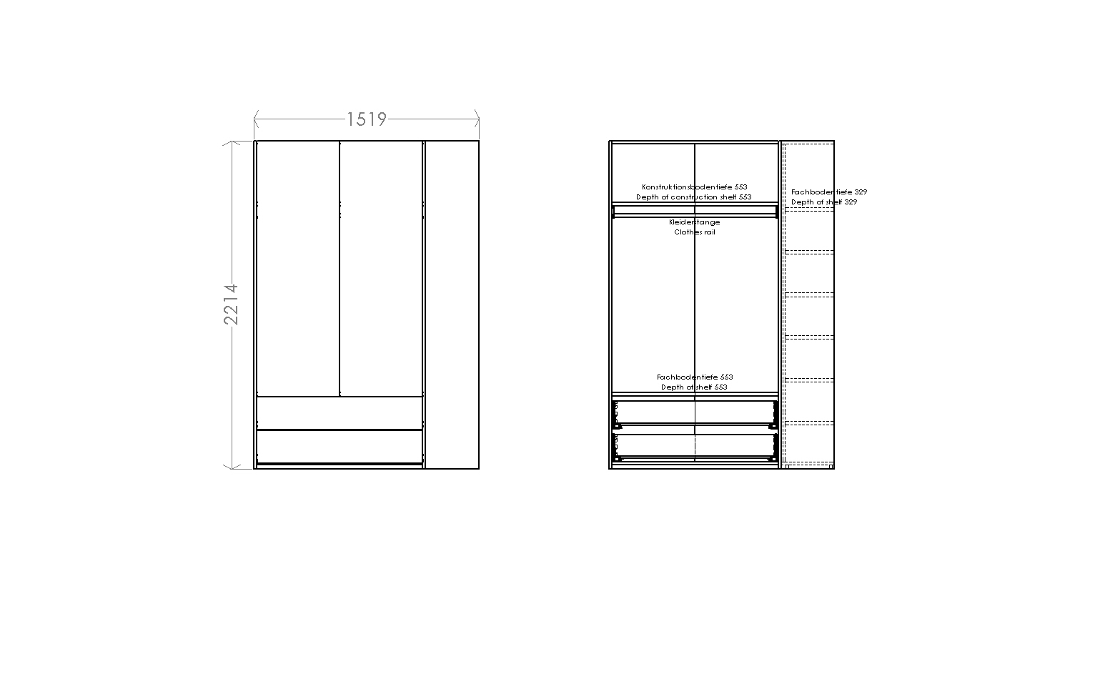 MODULAR PLUS Schrank Kombination mit Anbauregal rechts B 151,9 cm Müller Möbelwerkstätten