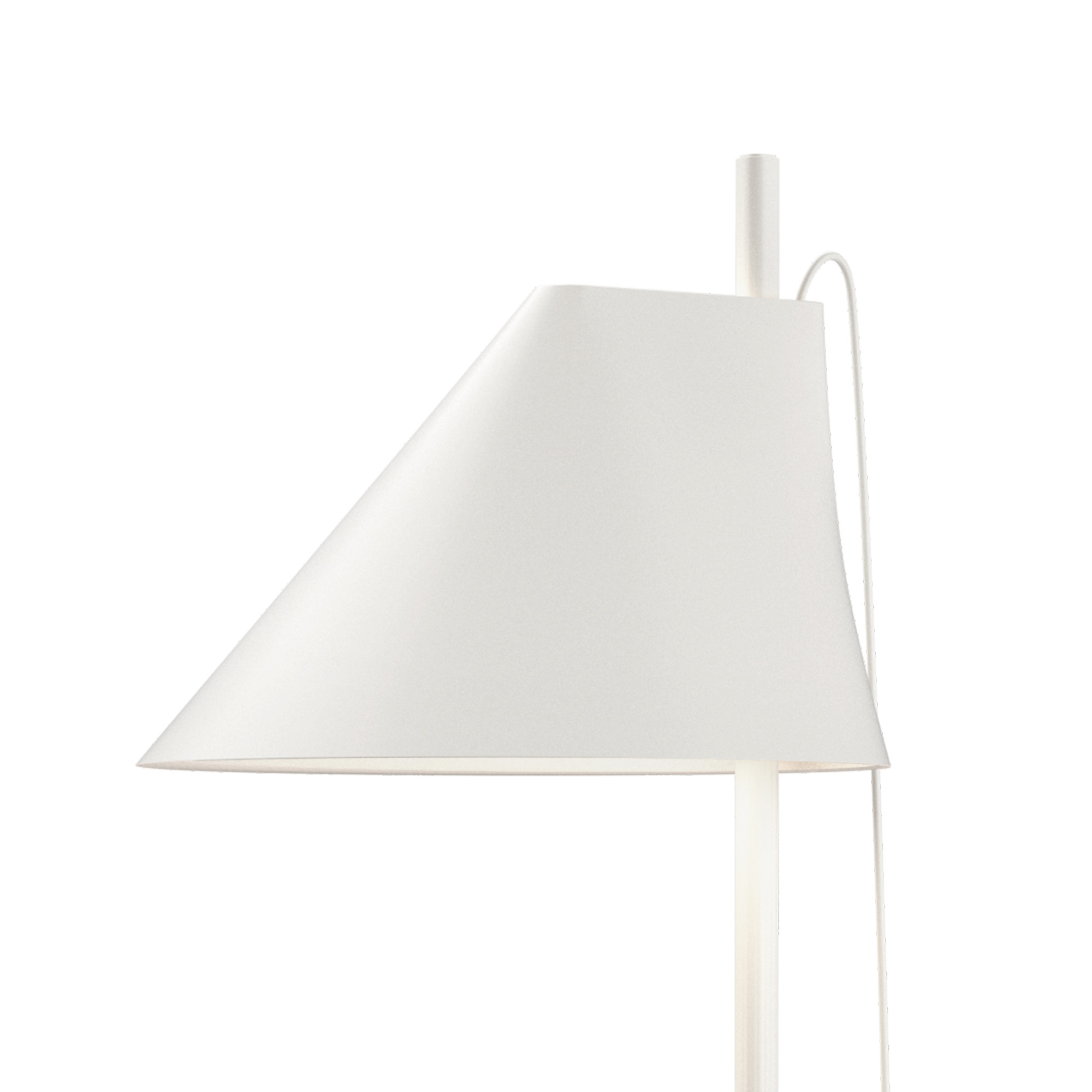 Weiße Yuh LED Stehleuchte von Louis Poulsen, moderne Stehlampe mit kegelförmigem Lampenschirm für Wohnzimmer und Büro.
