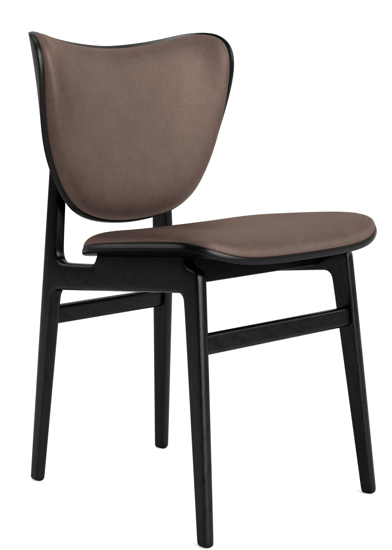 Elephant Dining Chair mit dunkelbraunem Lederbezug und schwarzem Eichengestell. Moderner Esszimmerstuhl.