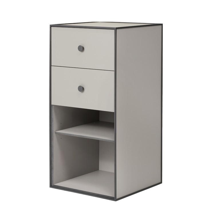Frame Sideboard Element von Audo mit zwei Schubladen und einem Fachboden, graues Design.