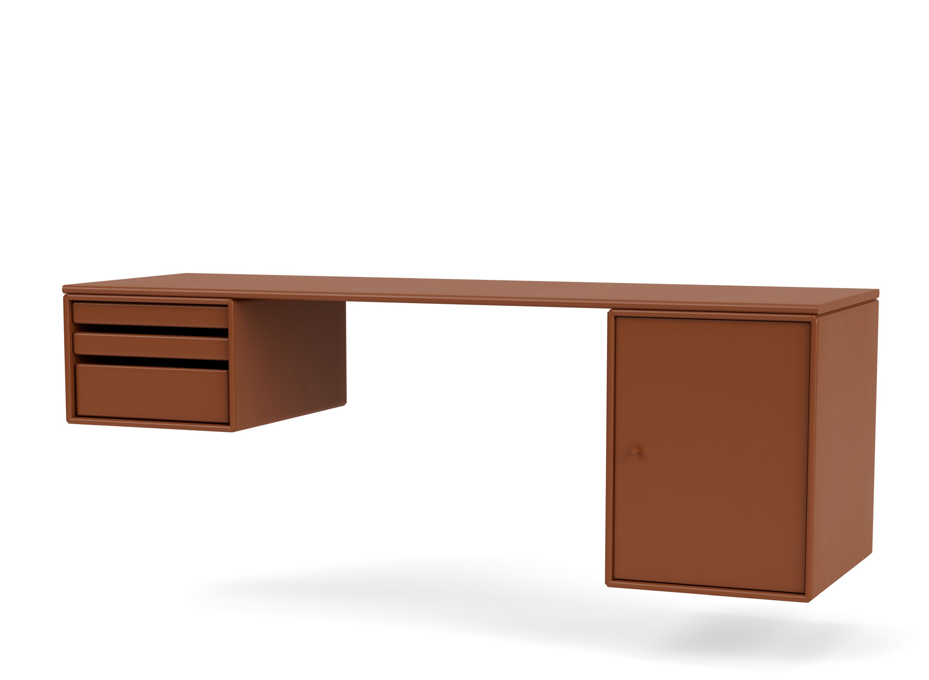 WORKSHOP Schreibtisch Haselnuss Montana mit Schubladen und Schrank, moderner Bürotisch für Arbeitszimmer.