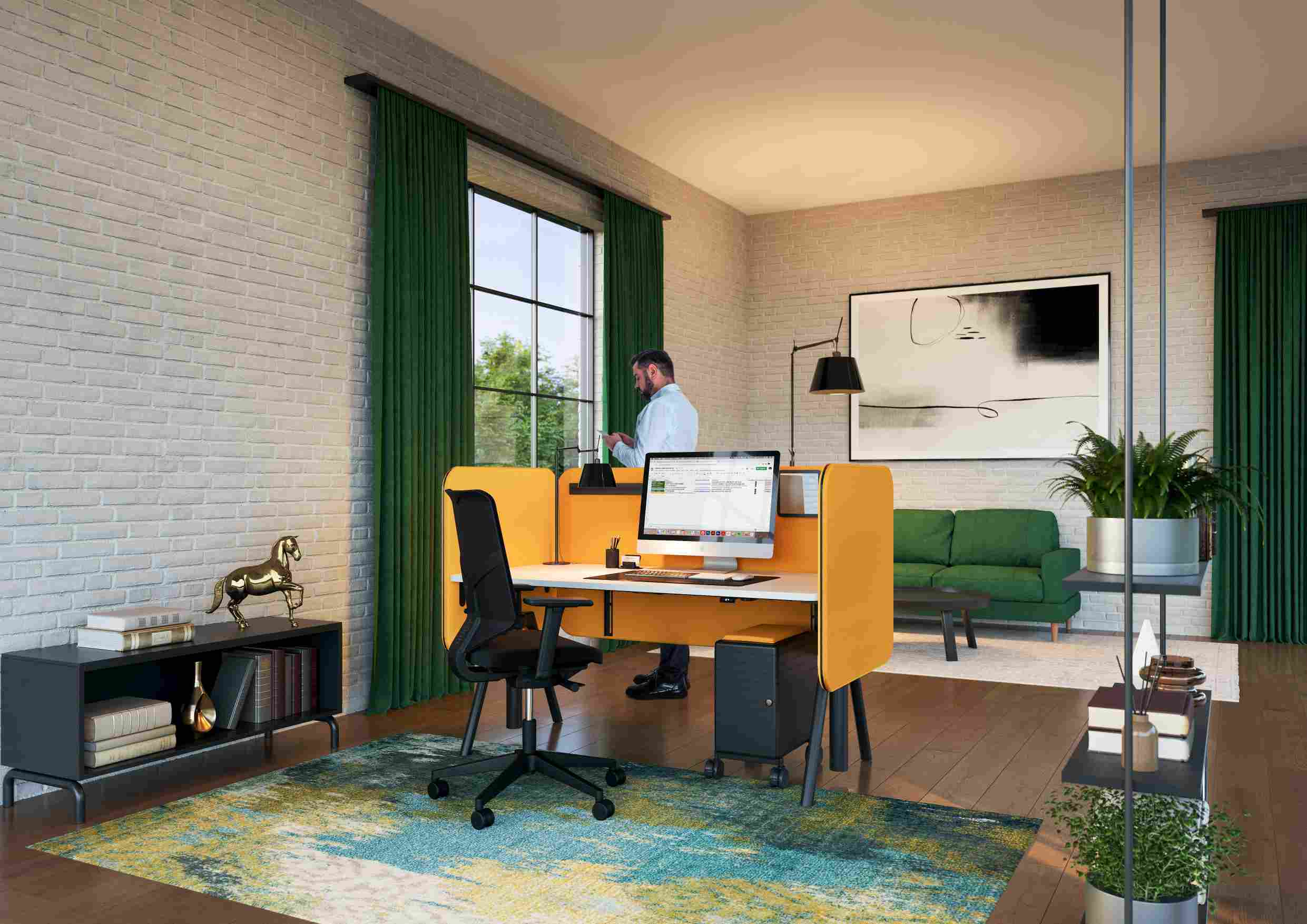 Büroarbeitsplatz mit König und Neurath Personalbox Container, Schreibtisch, Bürostuhl und moderner Büroeinrichtung.