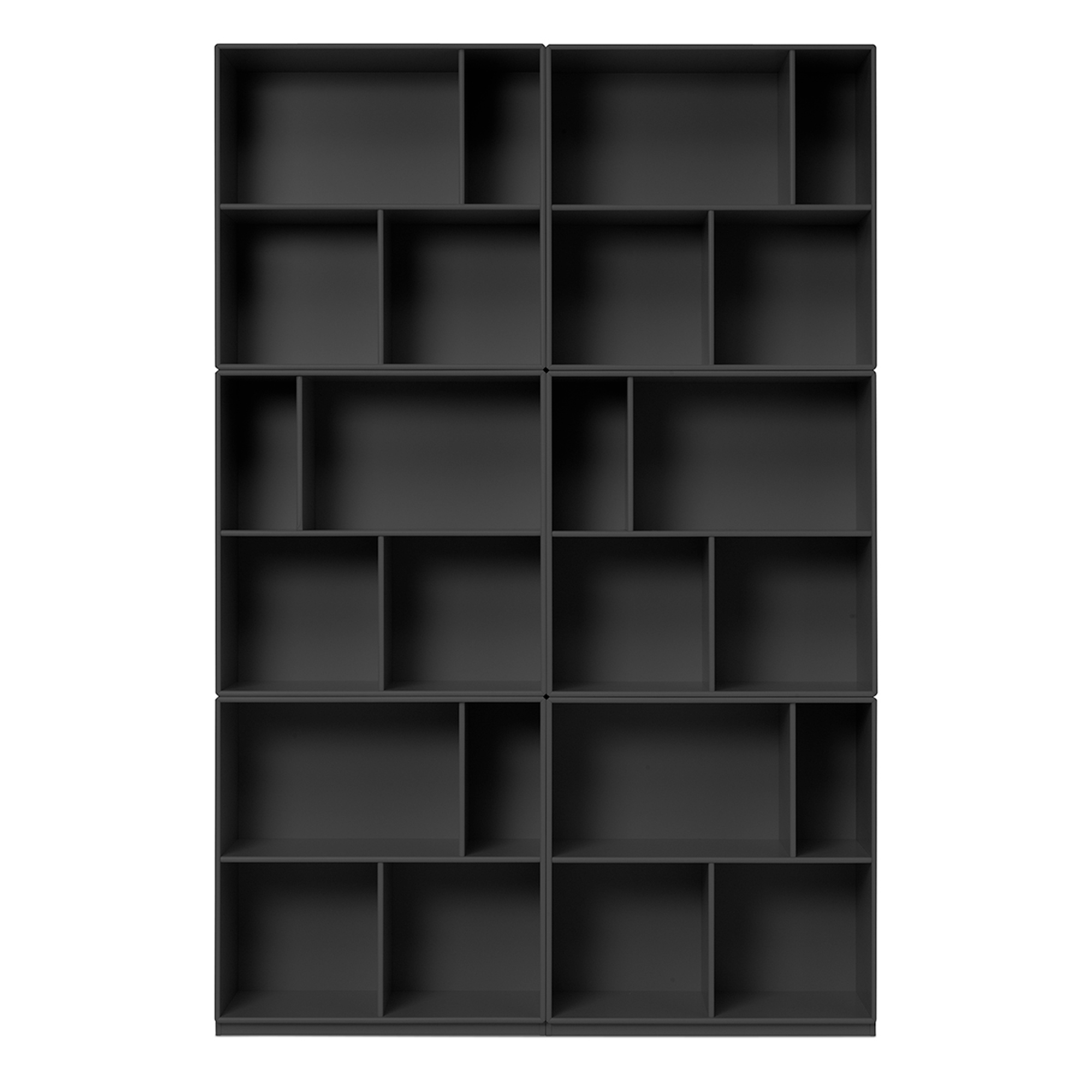 Schwarzes READ Bücherregal von Montana QUICK SHIP mit verschiedenen Fächern für Bücher und Deko.
