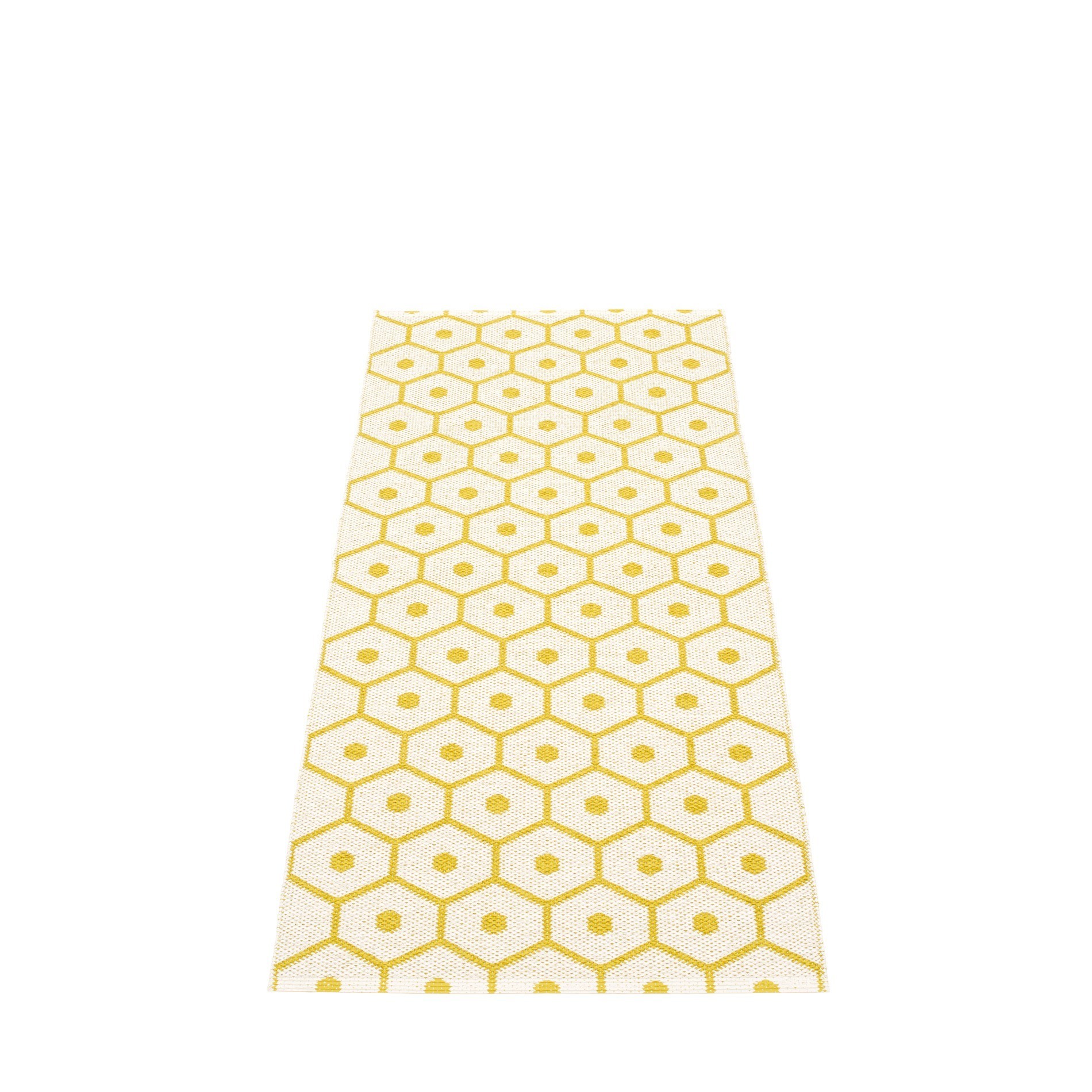 Honey Kunststoffteppich in Senf-Vanille mit geometrischem Muster, ideal als Küchenteppich oder Badteppich.