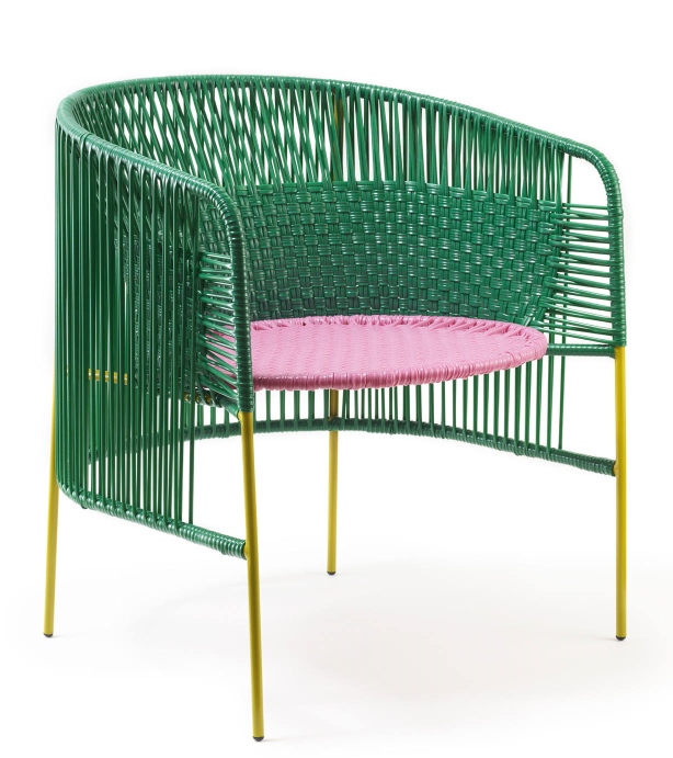 Caribe Lounge Chair Sessel Outdoor ames Smaragdgrün / Kaugummirosa / Currygelb