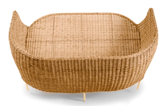 Caribe Natural 2 Sitzer Bank Outdoor ames Rohes Naturmaterial / Gelb
