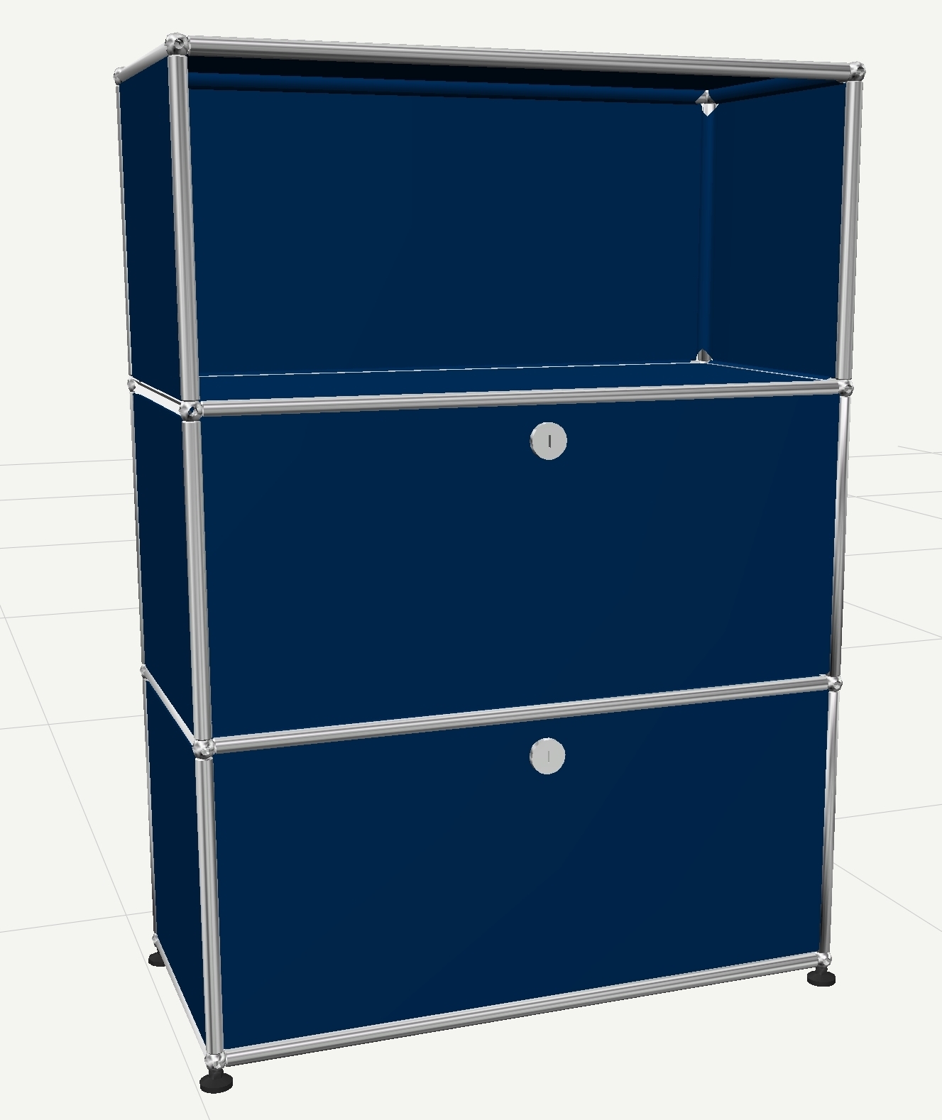 USM Haller Highboard mit 2 Klappen und 1 Fach offen-enzianblau