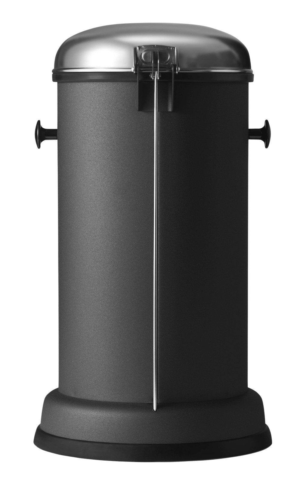 Vipp Treteimer 14 L schwarz, runder Mülleimer aus Stahl mit Pedal und Edelstahldeckel.