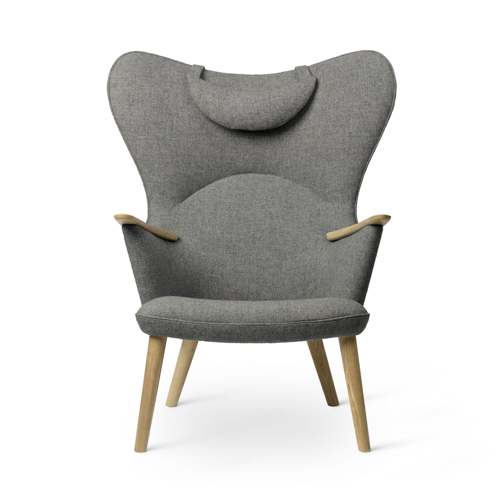 CH78 Mama Bear Sessel von Carl Hansen & Søn in grauem Stoff und Holzbeinen.