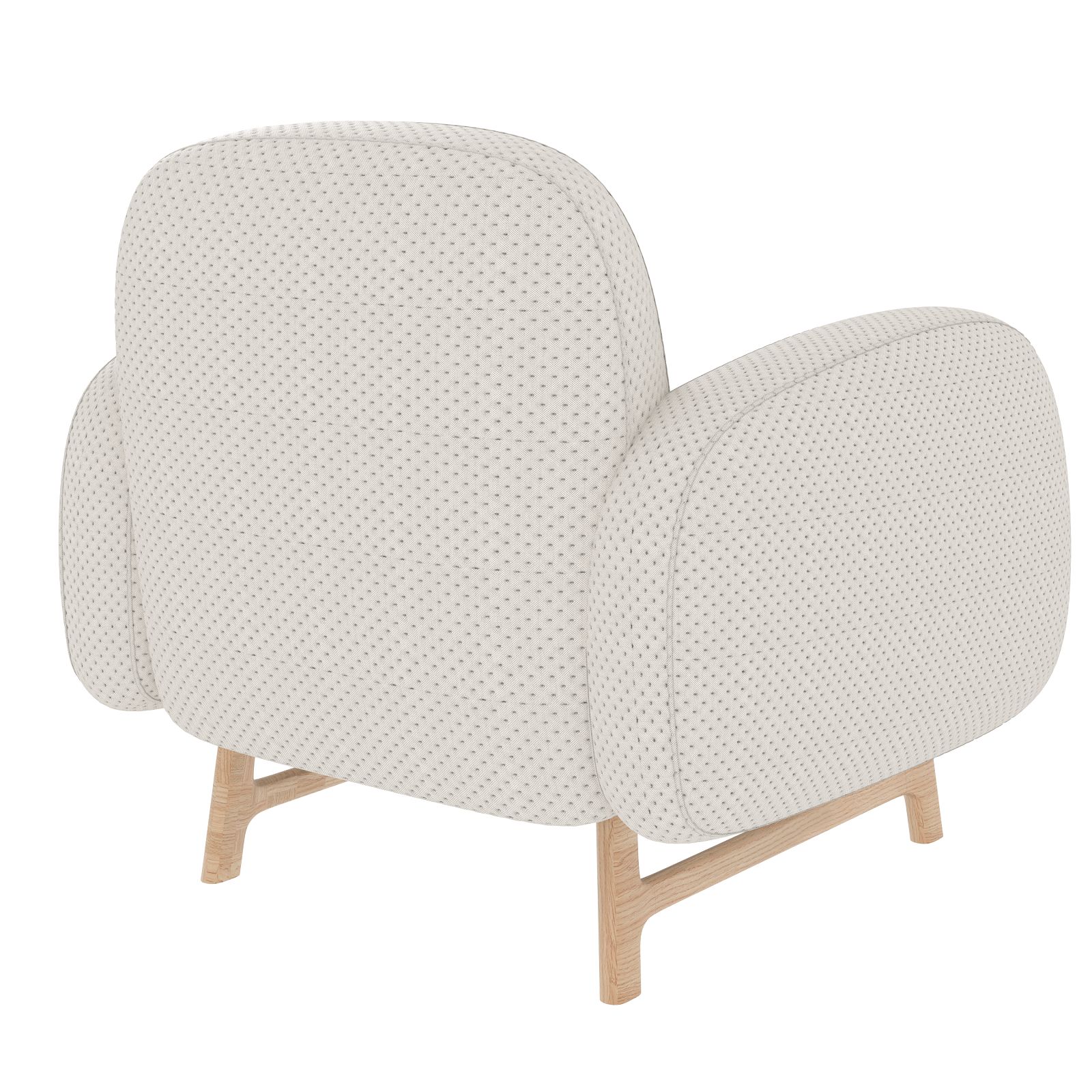 Rückansicht des Auguste Sessels von Hartô mit beigem Stoffbezug und Holzbeinen.