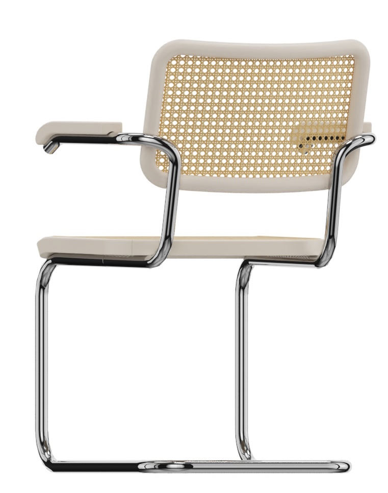 S 64 V Stahlrohr Klassiker Freischwinger CHROM / BUCHE WEISS LASIERT Thonet EINZELSTÜCK