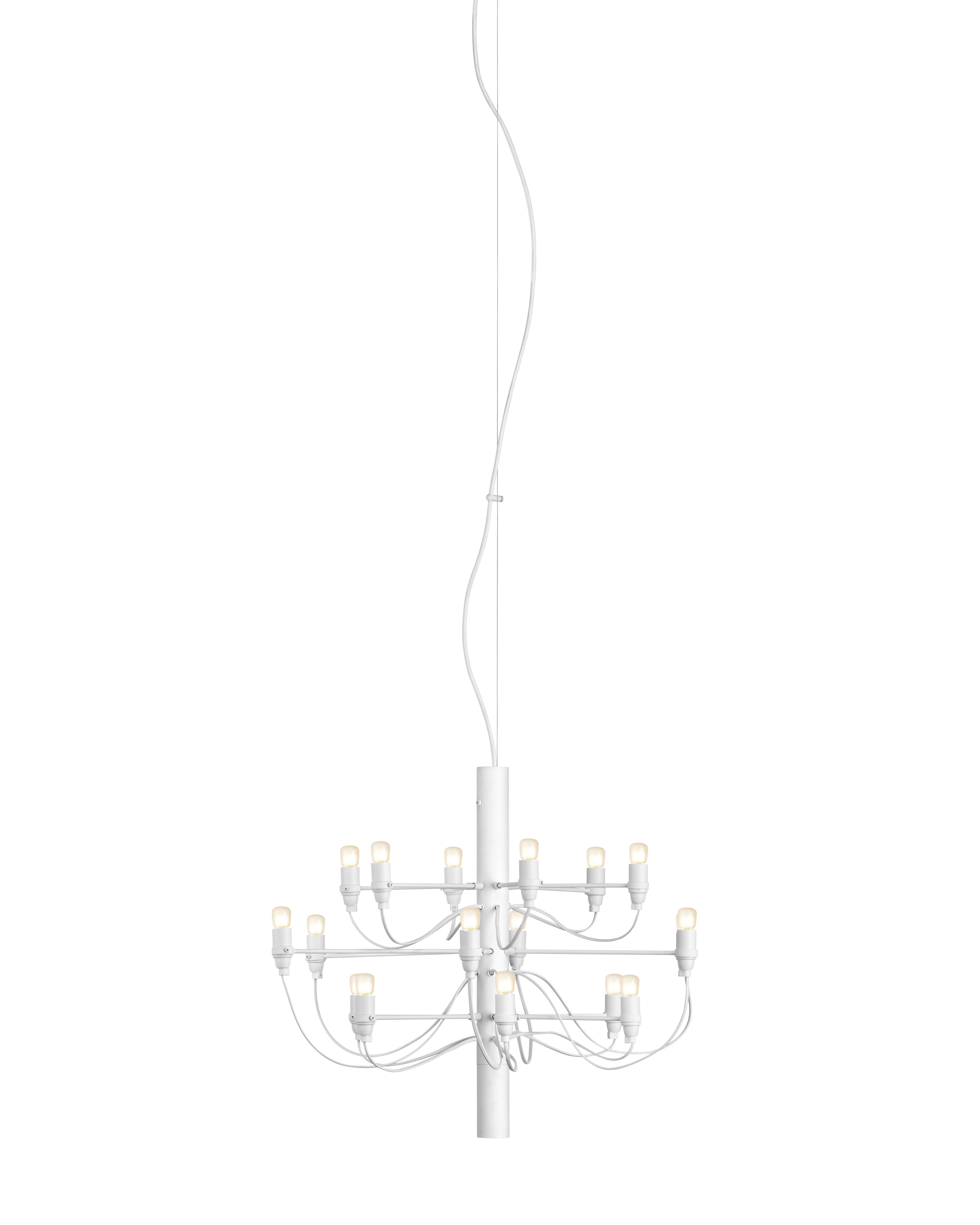 Weißer Flos Kronleuchter 2097/18 mit mattierten Glühbirnen, modernes Design für Wohnzimmer und Esszimmer.