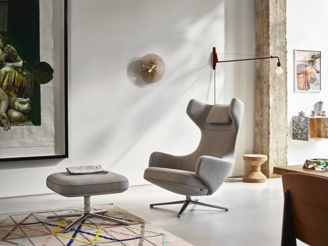 Grand Repos Sessel  + Ottoman Vitra Poliert Dumet Kiesel Melange