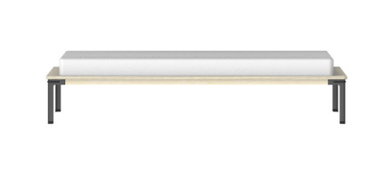 Schwarzes Seiltänzer Bett 140x200 cm von Nils Holger Moormann mit Lattenrost und weißer Matratze.