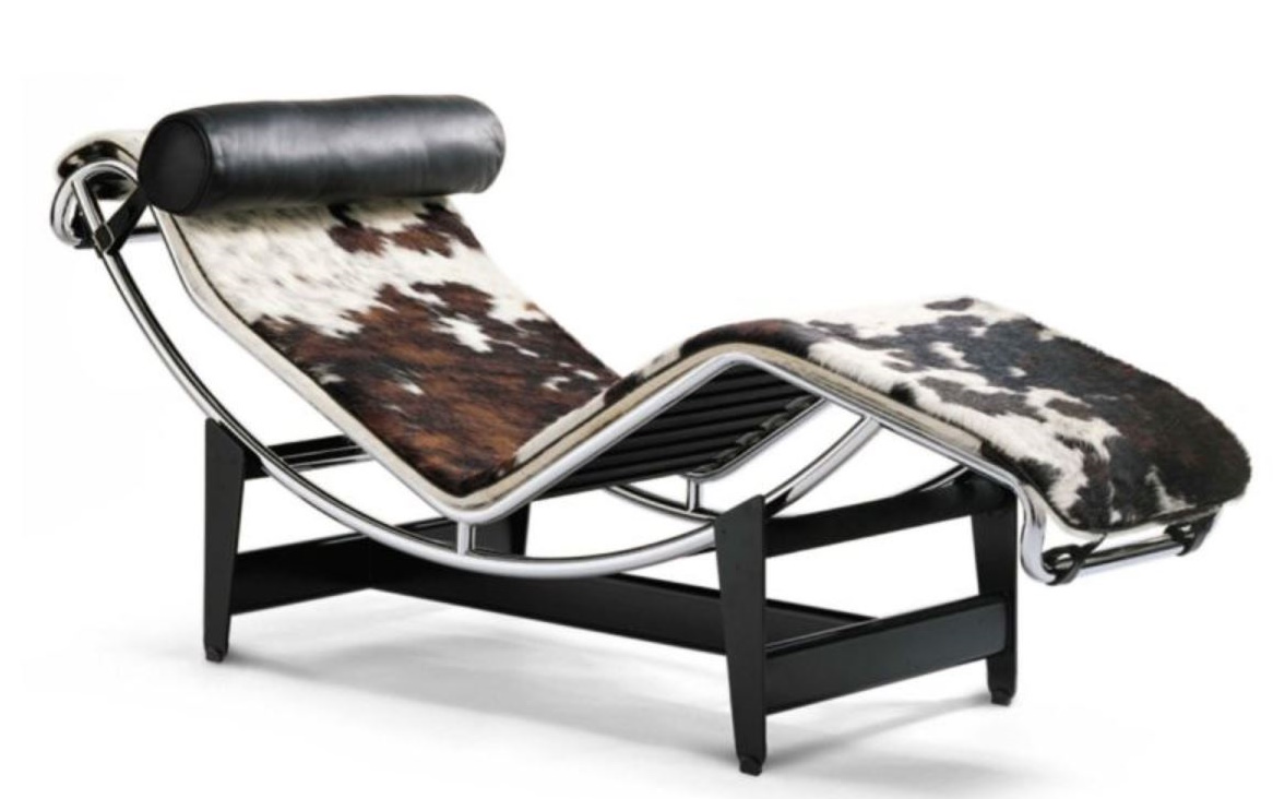 4 Chaise Longue à reglage continu Liege Fell Schwarz /Braun/Weiß / Nackenrolle Leder schwarz Cassina VORZUGSKOMBINATION QUICK-SHIP 