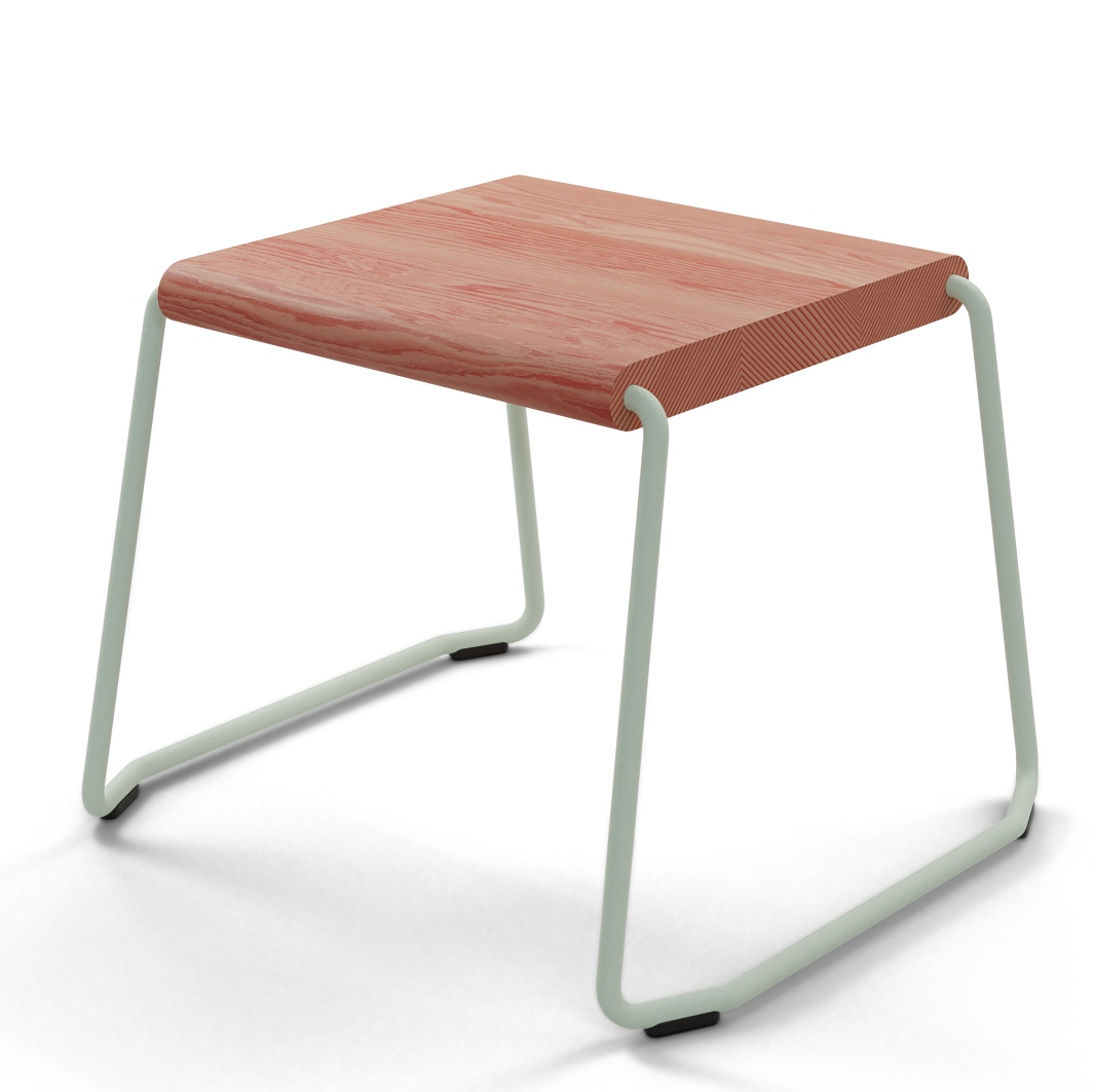 D:002 Melone Beistelltisch von Fuchs & Habicht: Kleiner, quadratischer Tisch mit Holzplatte und mintfarbenem Metallgestell.