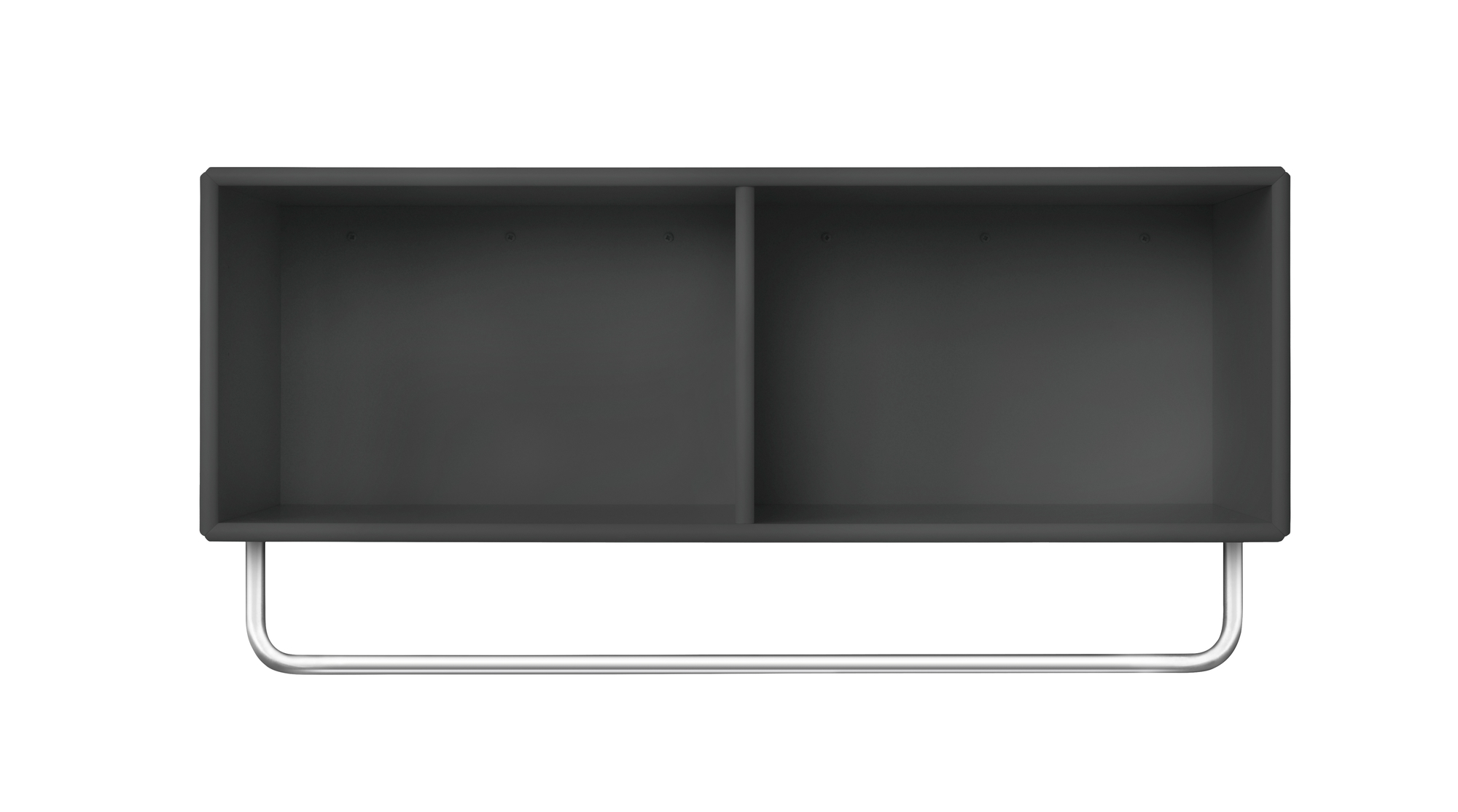 Anthrazitfarbene Coat Ablage mit zwei Fächern und einer silbernen Kleiderstange. Wandgarderobe für Flur und Diele.