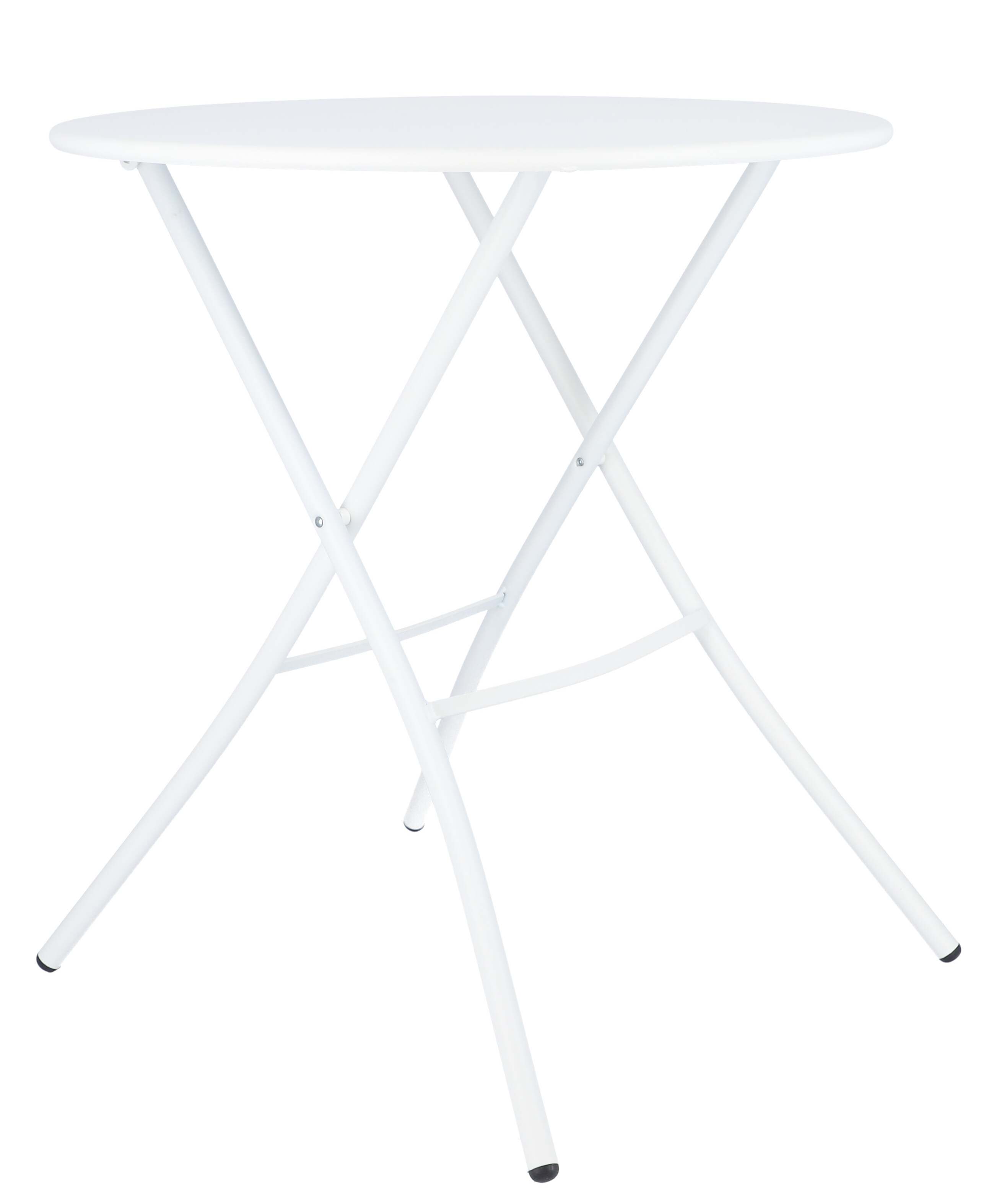 Weißer Fiam Klapptisch Sirio von Jan Kurtz, runder Outdoor Tisch mit Stahlgestell.