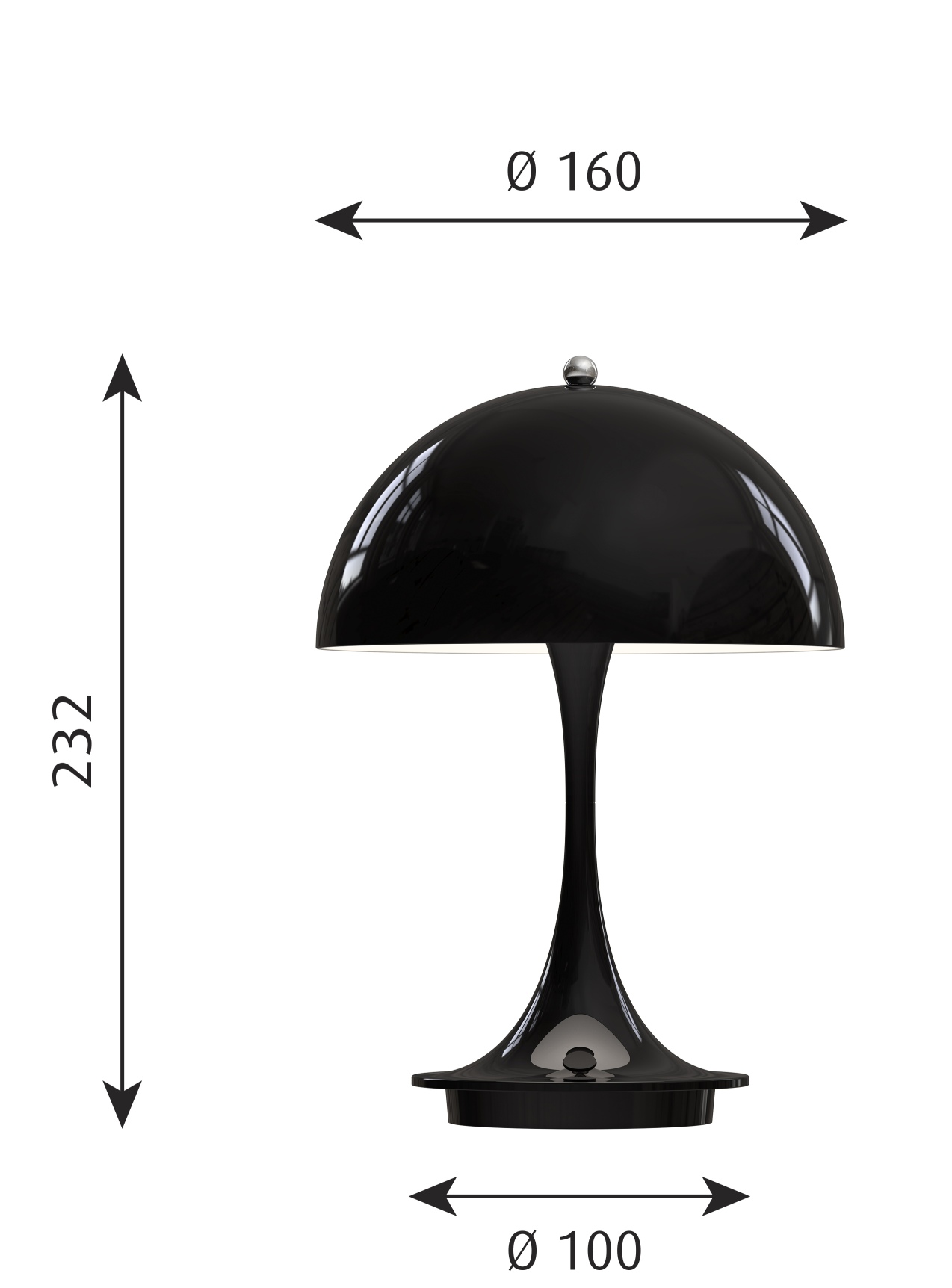 Panthella 160 Portable Akku LED-Tischleuchte Indoor/Outdoor Louis Poulsen Stahl Schwarz EINZELSTÜCK