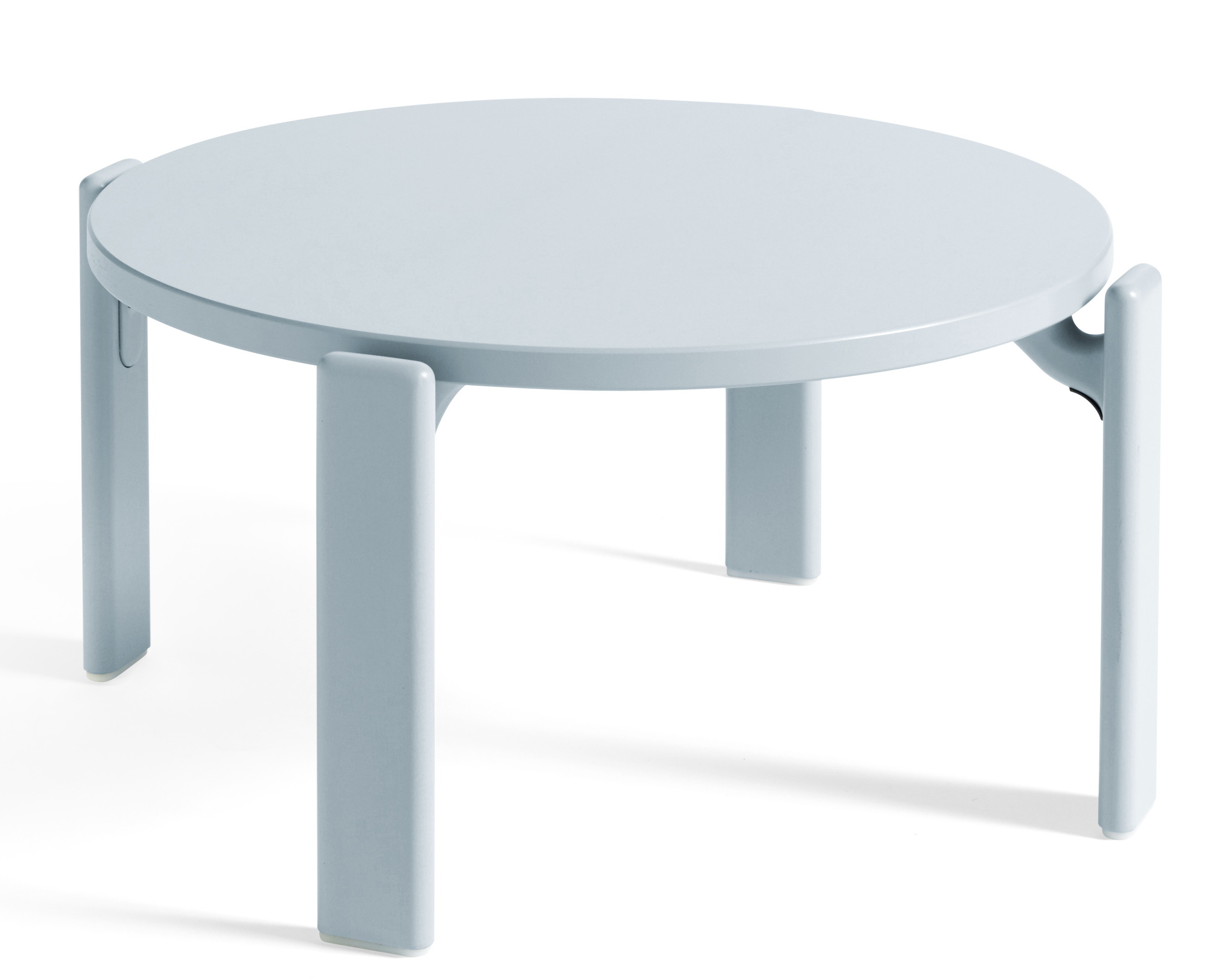 Runder Rey Couchtisch von Hay in Schieferblau mit wasserbasiertem Lack, minimalistisches Design.