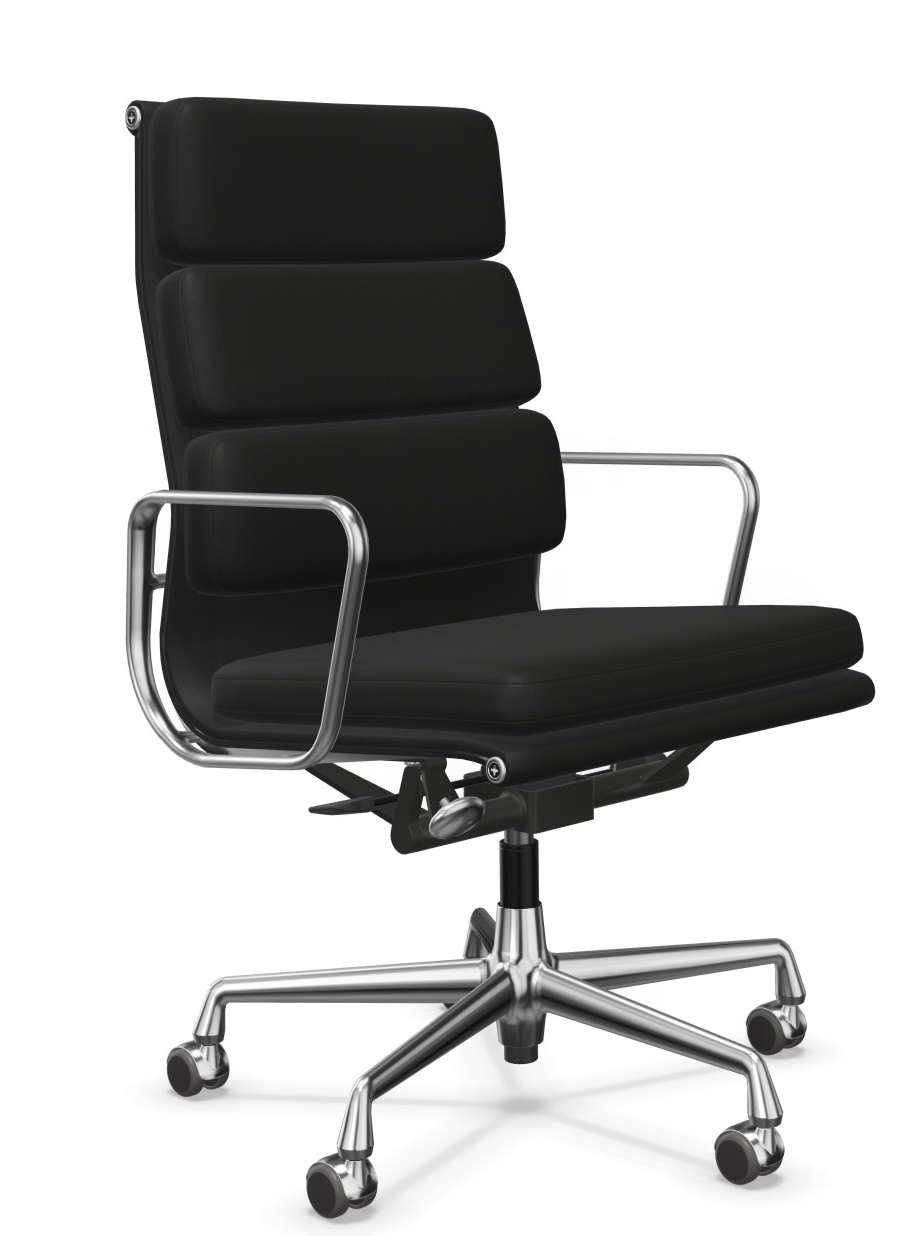 Soft Pad Chair EA219 / EA 219 HOHER RÜCKEN , DREHBAR, LEDER PREMIUM F NERO MIT KONTRASTNAHT, GESTELL VERCHROMT Vitra EINZELSTÜCK 