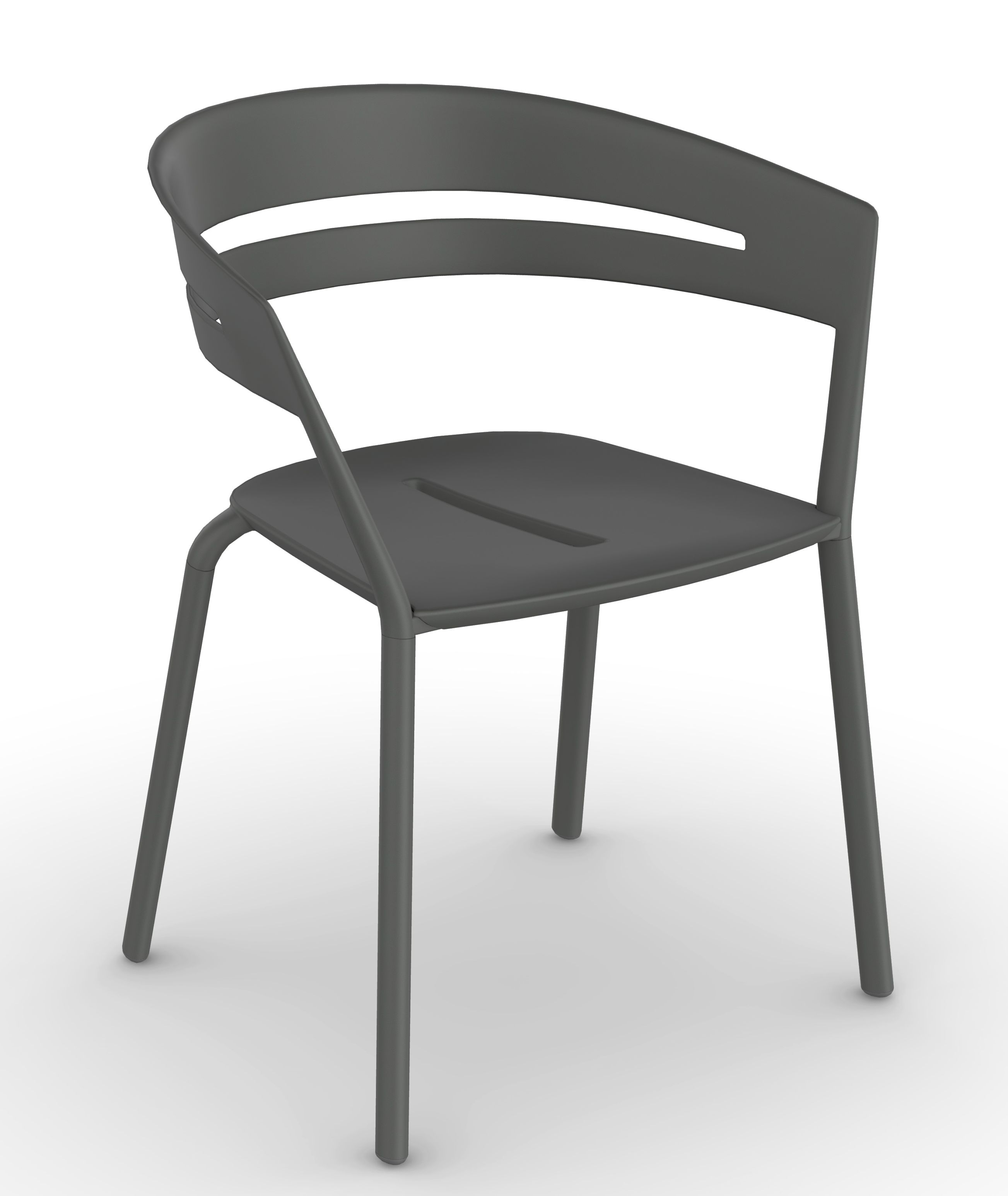 Ria Stuhl in Grau Metallic: Moderner Armlehnstuhl für Esszimmer oder Büro. Metallgestell.