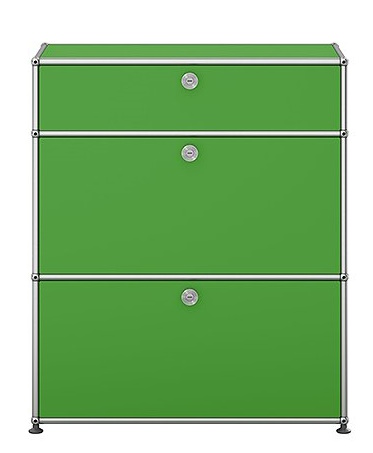 USM Haller Highboard in Grün mit zwei Klappen, modernes Designmöbel für stilvolle Wohnräume und Büros.